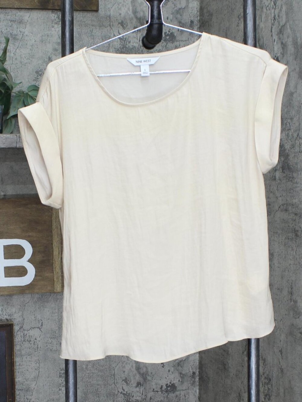 Nine West Brown Nine West Rolled Cuff Woven Blouse Shirt Top Beige S Sz S